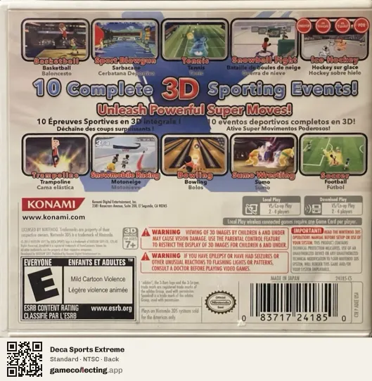 Deca Sports Extreme Nintendo 3DS, NTSC box back