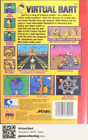 Virtual Bart Sega Mega Drive / Genesis, NTSC box back