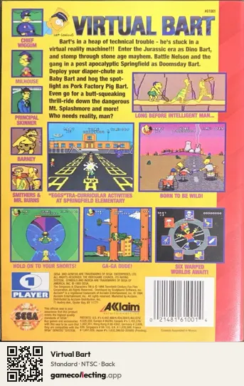 Virtual Bart Sega Mega Drive / Genesis, NTSC box back