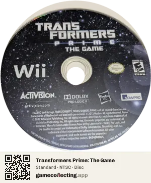 Transformers Prime: The Game Nintendo Wii, NTSC disc