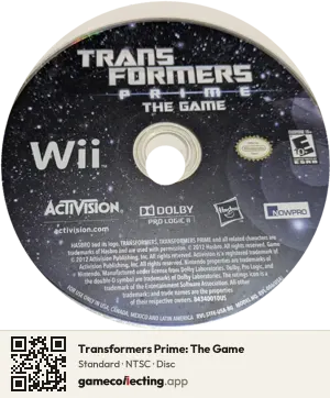 Transformers Prime: The Game Nintendo Wii, NTSC disc