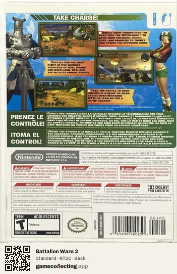 Battalion Wars 2 Nintendo Wii, NTSC box back