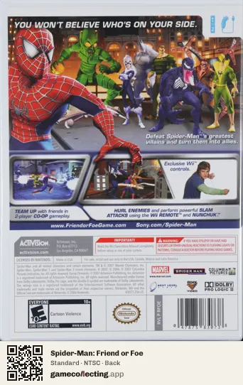 Spider-Man: Friend or Foe Nintendo Wii, NTSC box back