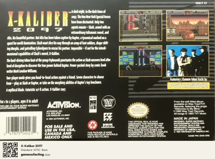 X-Kaliber 2097 Super Nintendo Entertainment System, NTSC box back