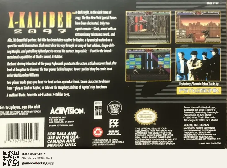 X-Kaliber 2097 Super Nintendo Entertainment System, NTSC box back