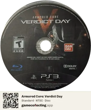 Armored Core: Verdict Day PlayStation 3, NTSC disc