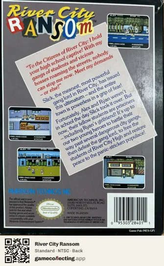 River City Ransom Nintendo Entertainment System, NTSC box back