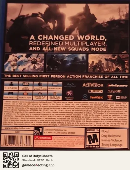 Call of Duty: Ghosts PlayStation 4, NTSC box back
