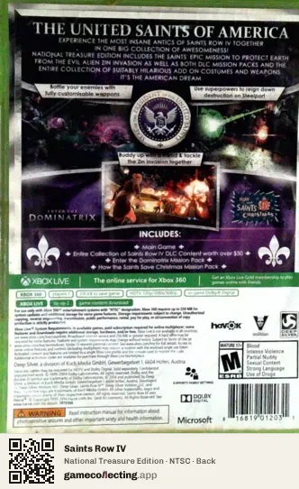 Saints Row IV Xbox 360, NTSC box back