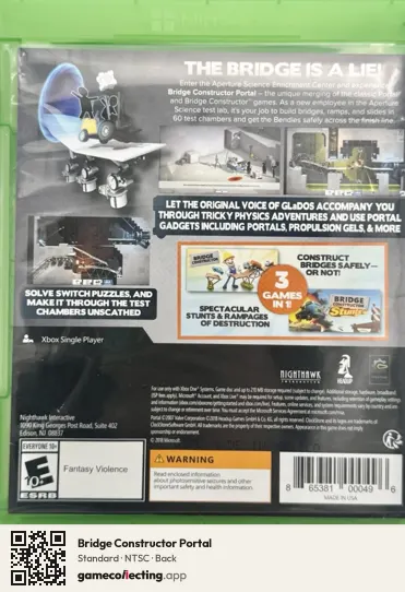 Bridge Constructor Portal Xbox One, NTSC box back