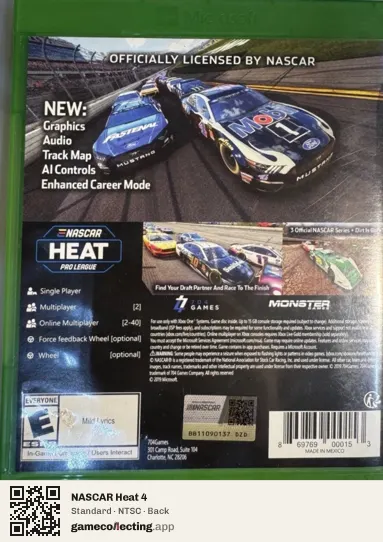 NASCAR Heat 4 Xbox One, NTSC box back