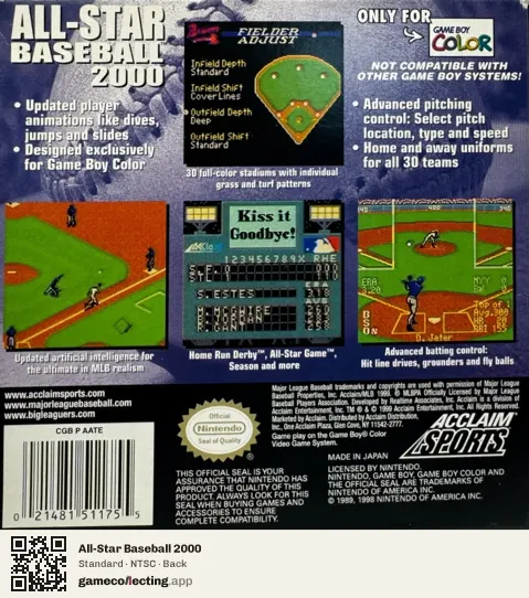 All-Star Baseball 2000 Game Boy Color, NTSC box back