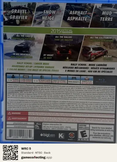 WRC 5 PlayStation 4, NTSC box back