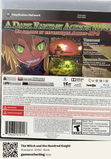 The Witch and the Hundred Knight PlayStation 3, NTSC box back