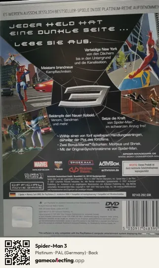 Spider-Man 3 PlayStation 2, Germany box back