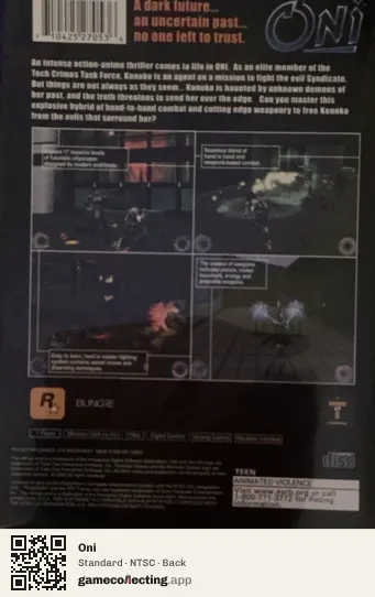 Oni PlayStation 2, NTSC box back