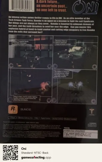 Oni PlayStation 2, NTSC box back