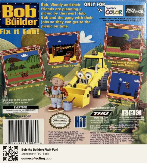 Bob the Builder: Fix it Fun! Game Boy Color, NTSC box back
