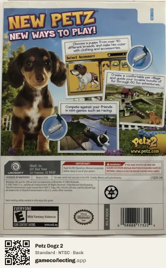 Petz Dogz 2 Nintendo Wii, NTSC box back