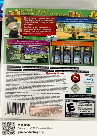 Monopoly PlayStation 3, Canada box back