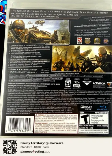 Enemy Territory: Quake Wars PlayStation 3, NTSC box back
