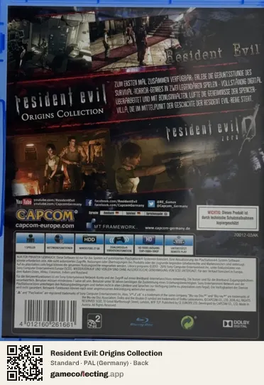 Resident Evil: Origins Collection PlayStation 4, Germany box back