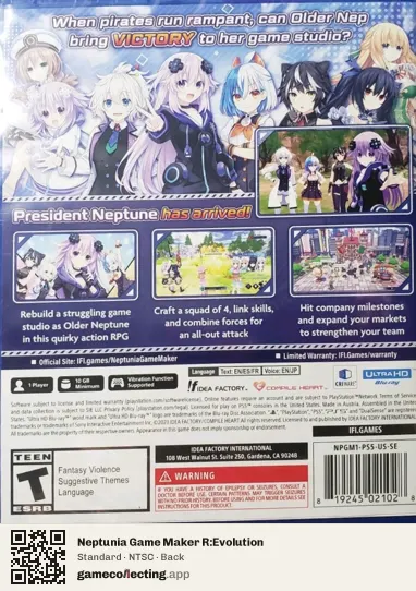 Neptunia Game Maker R:Evolution PlayStation 5, NTSC box back