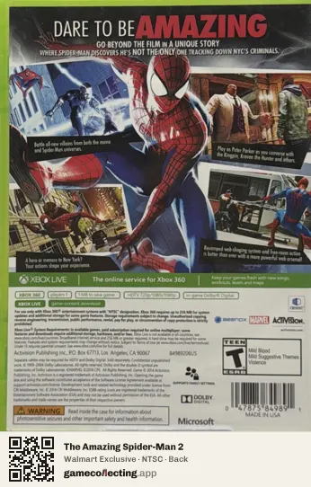 The Amazing Spider-Man 2 Xbox 360, NTSC box back