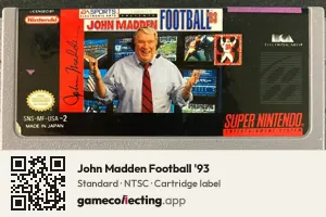 John Madden Football '93 Super Nintendo Entertainment System, NTSC cartridge label