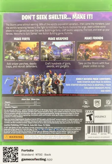Fortnite Xbox One, NTSC box back