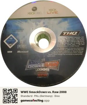 WWE SmackDown vs. Raw 2008 Xbox 360, PAL disc