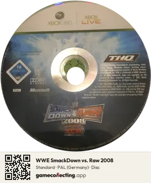 WWE SmackDown vs. Raw 2008 Xbox 360, PAL disc