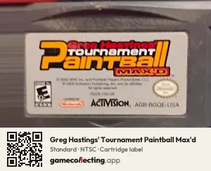 Greg Hastings' Tournament Paintball Max'd Game Boy Advance, NTSC cartridge label