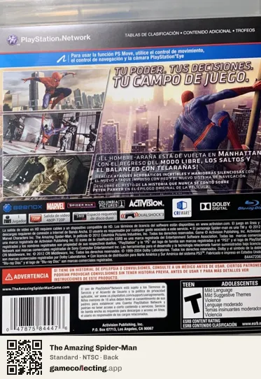 The Amazing Spider-Man PlayStation 3, NTSC box back
