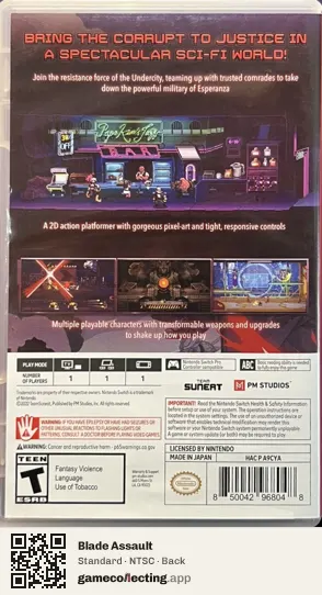 Blade Assault Nintendo Switch, NTSC box back