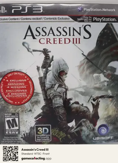 Assassin's Creed III PlayStation 3, NTSC box front