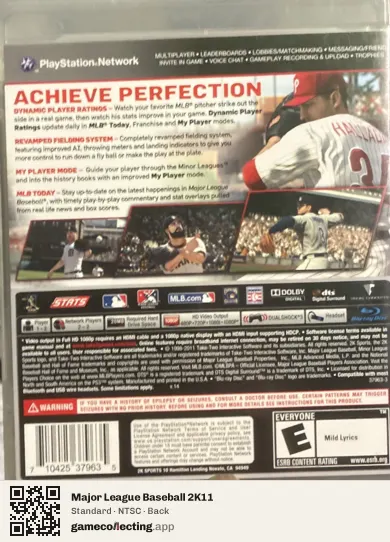 Major League Baseball 2K11 PlayStation 3, NTSC box back