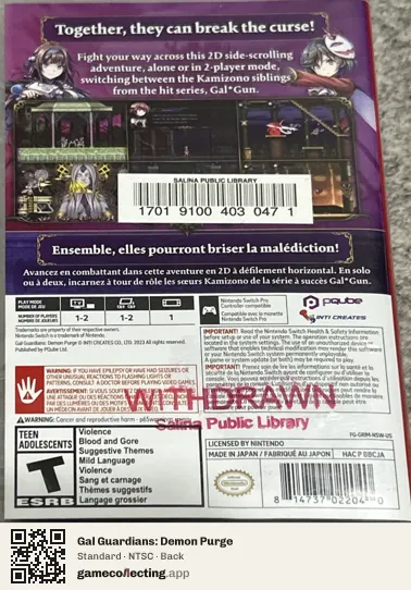 Gal Guardians: Demon Purge Nintendo Switch, NTSC box back