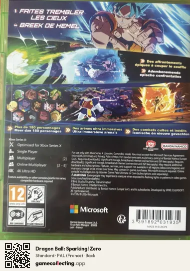 Dragon Ball: Sparking! Zero Xbox Series X, France box back