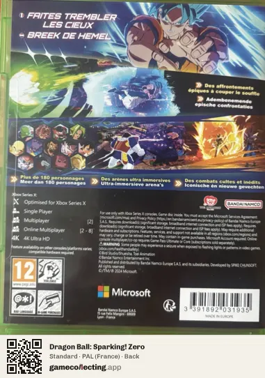 Dragon Ball: Sparking! Zero Xbox Series X, France box back