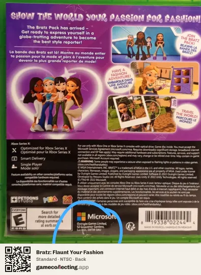 Bratz: Flaunt Your Fashion Xbox Series X, NTSC box back