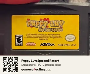 Puppy Luv: Spa and Resort Game Boy Advance, NTSC cartridge label