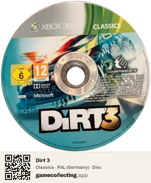 Dirt 3 Xbox 360, PAL disc