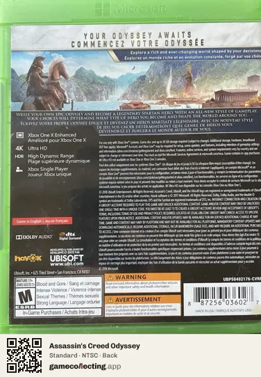 Assassin's Creed Odyssey Xbox One, NTSC box back