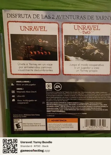 Unravel: Yarny Bundle Xbox One, NTSC box back