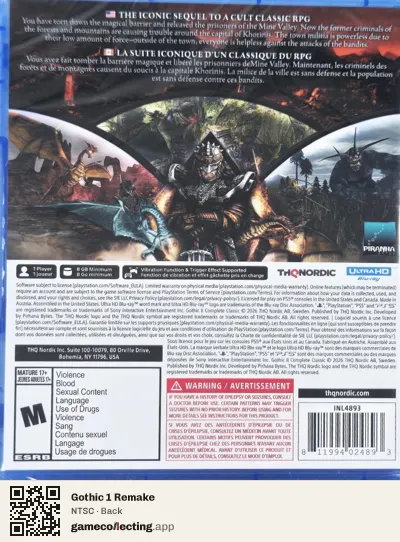 Gothic 1 Remake PlayStation 5, NTSC box back