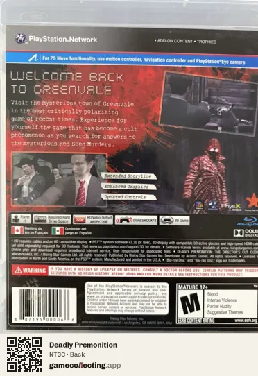 Deadly Premonition PlayStation 3, NTSC box back