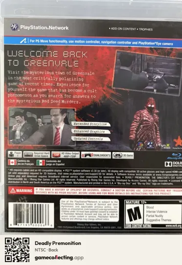 Deadly Premonition PlayStation 3, NTSC box back