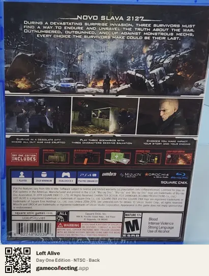 Left Alive PlayStation 4, NTSC box back