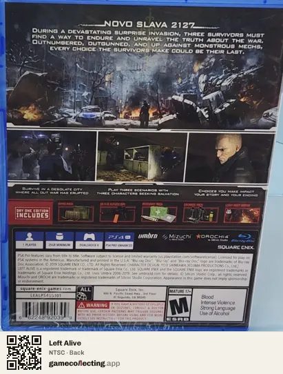 Left Alive PlayStation 4, NTSC box back